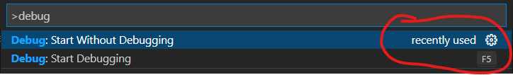 vscode debug commands before