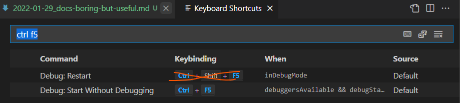 vscode debug keybinds after