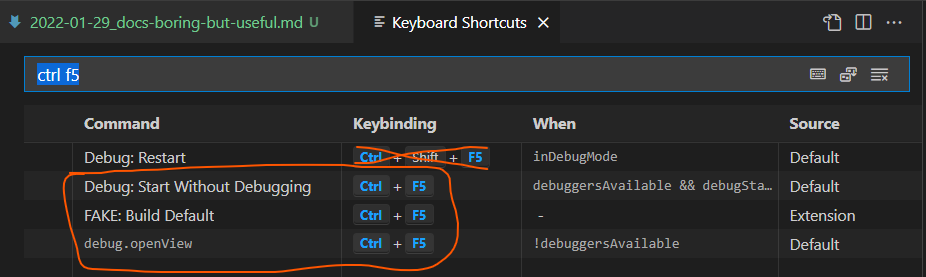 vscode debug keybinds before