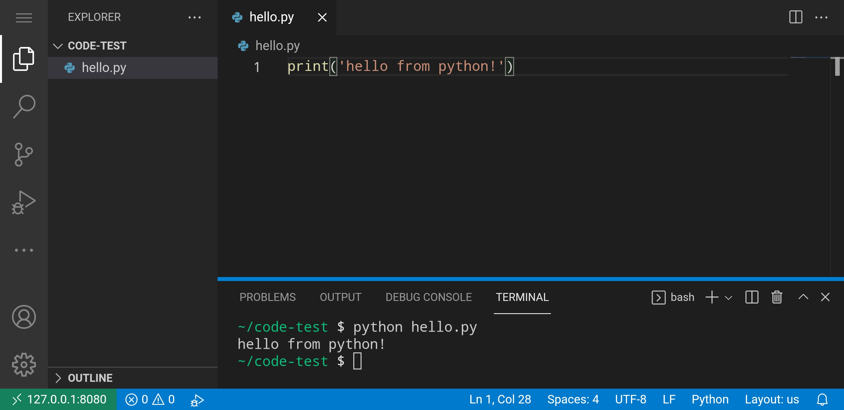 vscode python hello world