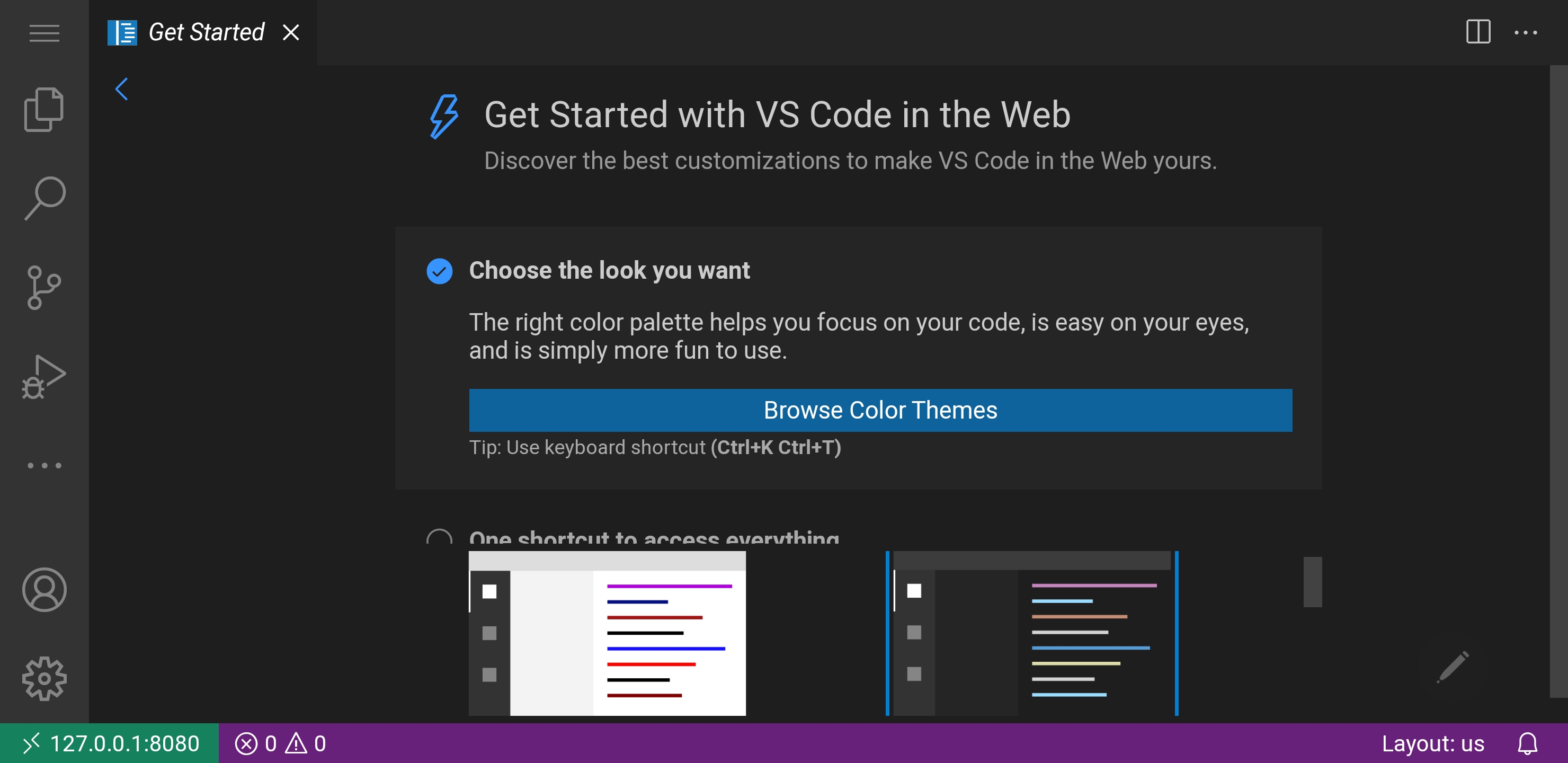 vscode welcome screen